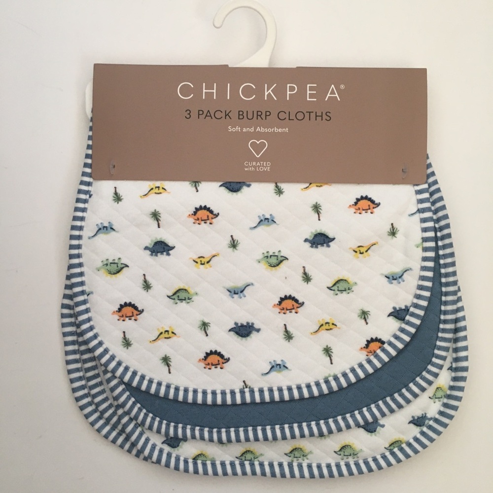 NEW Burp Cloths 3 Baby Drool Bibs Dinosaur Theme Blue | ChickPea